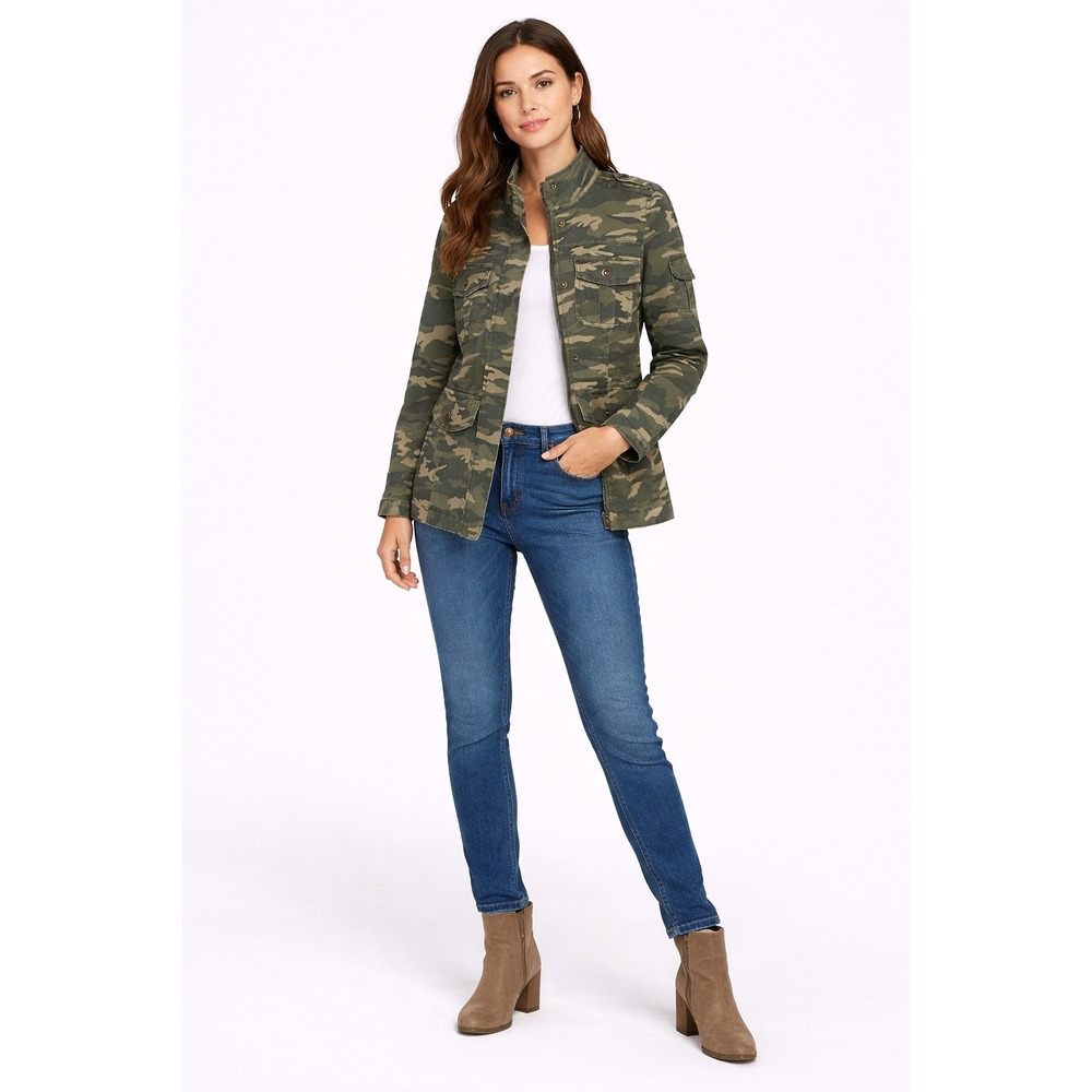 Kensie Women's Camo Utility Jacket Military Style Zip Front‎ Size M